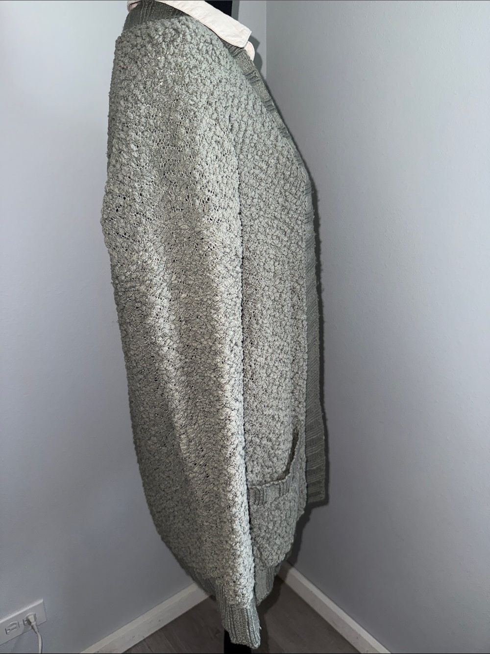 Cozy Textured Open Cardigan in Sage Green - Picture 3 of 7